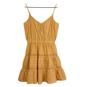 NWT Little Moon Aritzia Milo’s Mini Dress Lace Trim Fit Flare Yellow $168 - XS